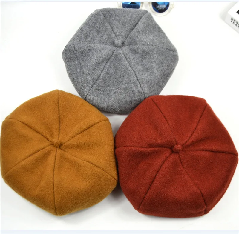 Шляпа крутой корейский стиль осень зима Инди светильник доска сплошной цвет восьмиугольная кепка японский-стильный берет стиль ретро художника