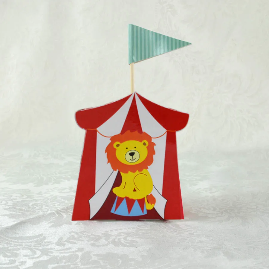 Цирковые украшения для тематических вечеринок, Красные Полосатые животные, одноразовые столовые приборы, набор детских принадлежностей для дня рождения, детская гирлянда для душа - Цвет: lion box x5pcs