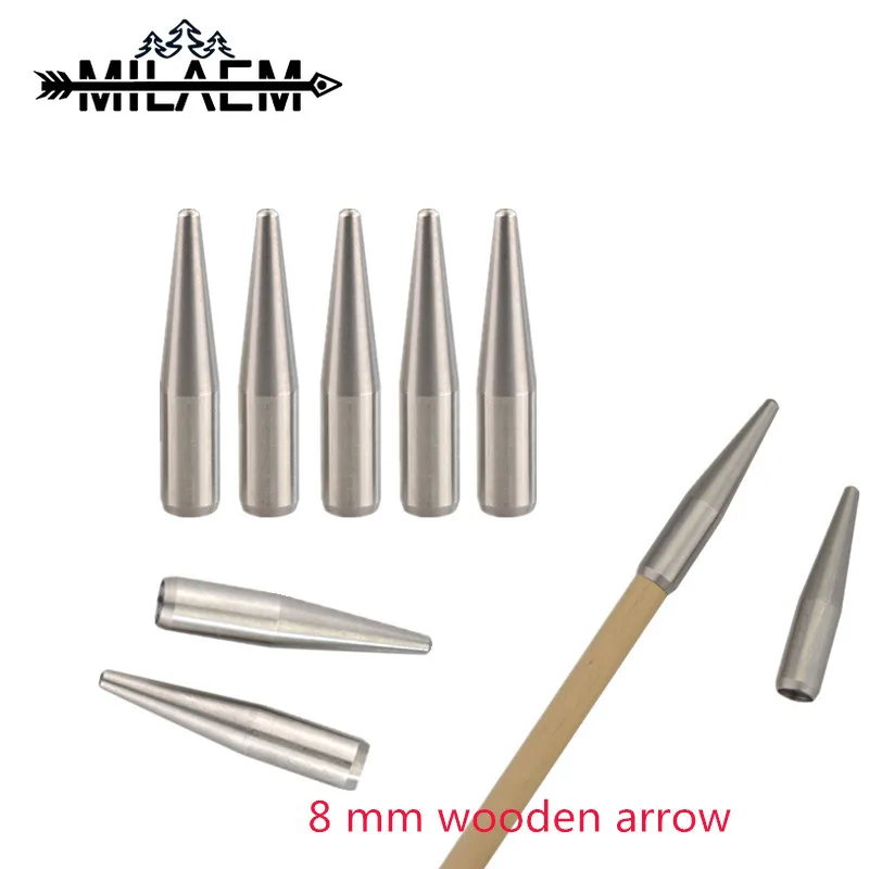 

10/50/100pcs Arrow Head Stainless Steel Arrow Heads Arrowhead Inner Dimeter 8mm For Wooden Arrows Archery Shooting Accessories