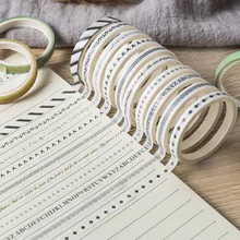 Bande adhésive Washi de Style minimaliste, 5mm, motifs géométriques, 10 pièces/ensemble, pour bricolage, Scrapbooking, masquage, mignon, papeterie