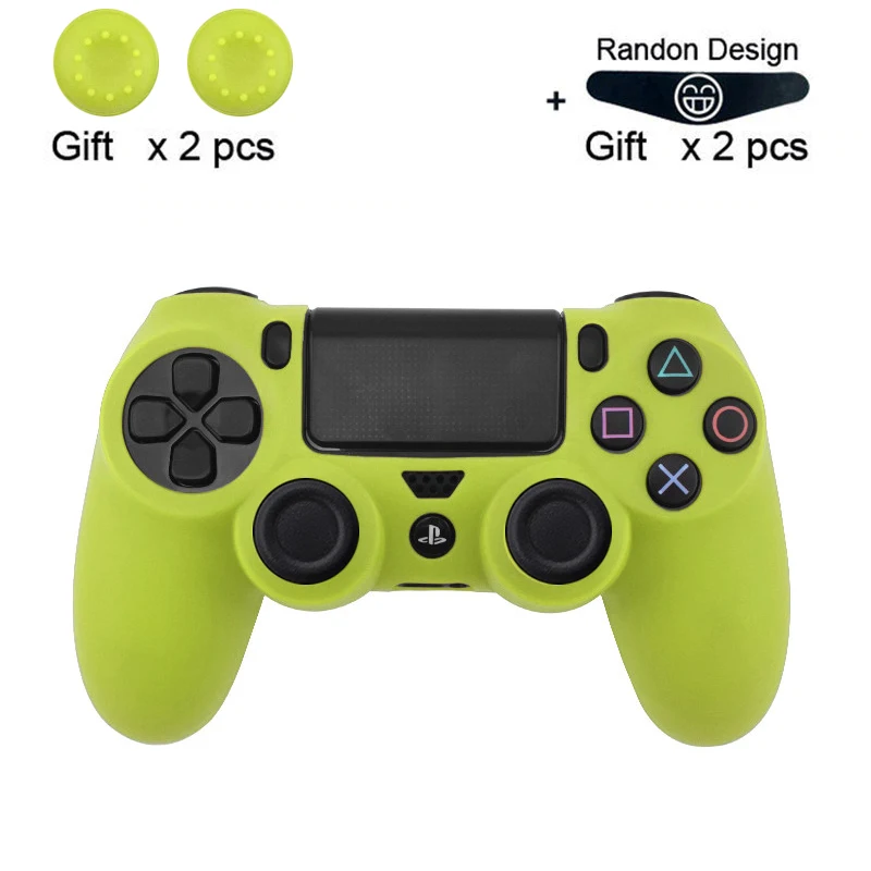 green Мягкий гибкий силиконовый чехол, защитный чехол для Playstation 4 PS4 Pro Slim, светодиодный светильник, наклейка, 2 шт., ручка+ светодиодный чехол - Цвет: green