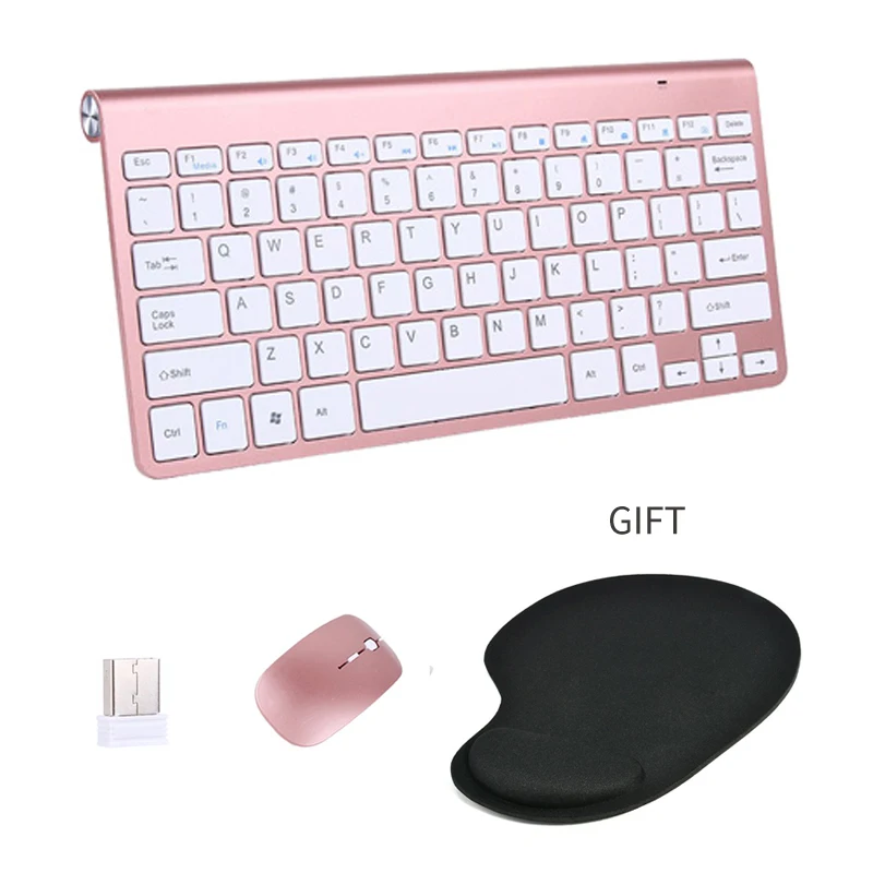 Портативная беспроводная клавиатура Klavye для Mac, ноутбук, tv box, 2,4G, мини-клавиатура, мышь, набор, офисные принадлежности для IOS, Android, Win 7 10 - Цвет: Rose KeyboardMouse