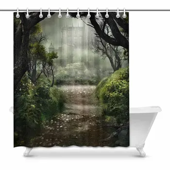 

Gothic Medieval Style Passage to Mysterious Castle in Forest House Decor Shower Curtain for Bathroom Decorative Bathroom Shower