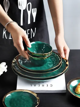 

Household Nordic Style Dinner Plates Ceramic Restaurant Serving Round Tray Breakfast Tabak Takimlari Luxury Food Plate EA60PZ