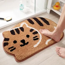 Tapis de salle de bain antidérapant en coton, en forme d'animal, chat mignon, pour porte de maison, chambre à coucher, toilettes, Absorption d'eau 