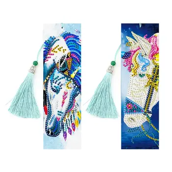 

2 PCS Horse Diamond Painting Bookmarks-Diamond Painting for Adults 5D DIY Bookmarks with Tassel Arts Crafts Set Rhinestone Gifts