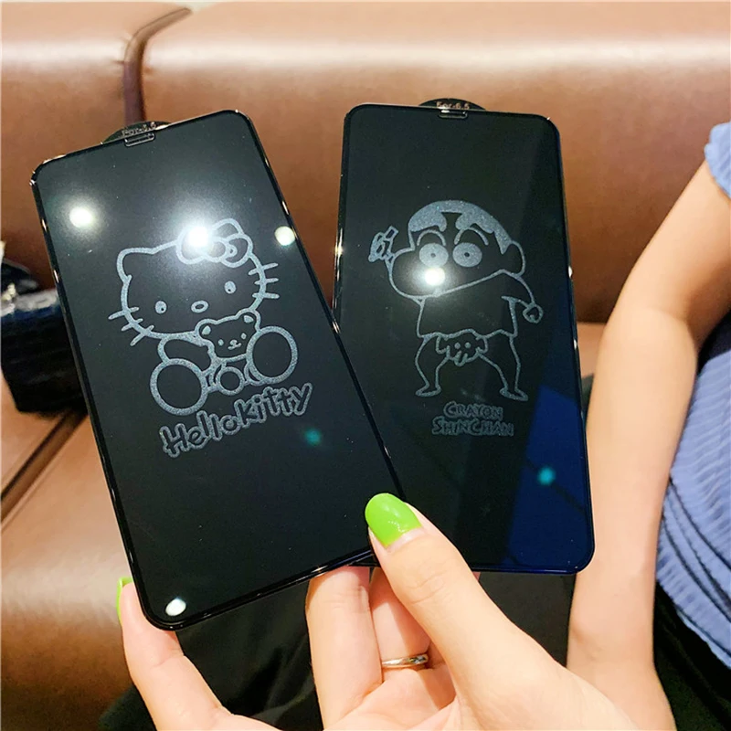 LinXiang Невидимый мультфильм Hello-kitty Cat Crayon 6D Закаленное стекло протектор экрана для iPhone 6 6s 7 8 Plus X XR XS Max 11 Pro