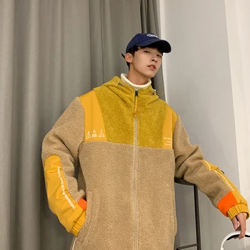 

2019 Autumn And Winter New Youth Men Loose Fashion Casual Couple Thickening Lamb Hair Jacket White Black / Camel S-3XL