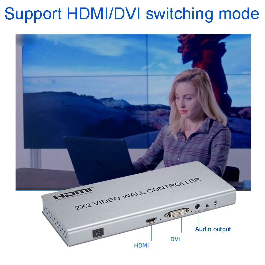 Видеостена контроллер 2x2 видеостена Процессор Поддержка DVI или HDMI вход в 4X HDMI выход с аудио и RS232 управления