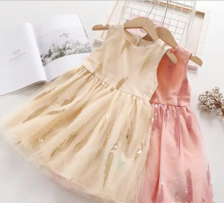 Летние модные платья-майки с блестками для девочек; платье принцессы; милое детское платье; 6 шт./партия;