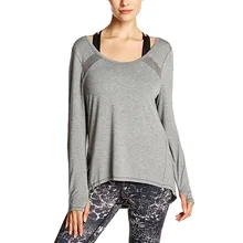 Хлопковая женская спортивная кофта с длинными рукавами и круглым вырезом, Повседневная рубашка для йоги, топ для фитнеса, быстросохнущие топы для бега, футболки