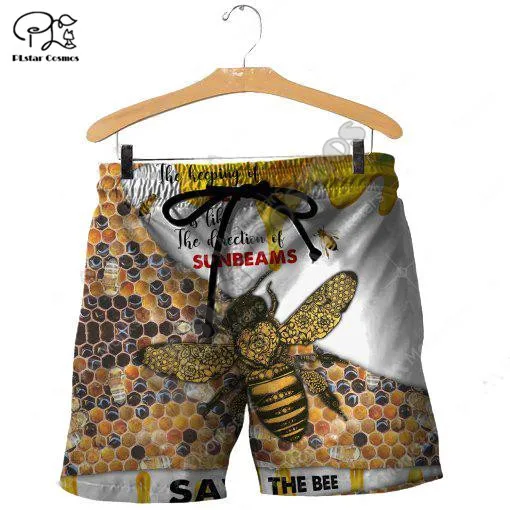 

PLstar Cosmos Colorful Beautiful Honey Bees Men's Shorts Summer Casual Shorts Harajuku 3D Printed Loose Beach Comfortable B32