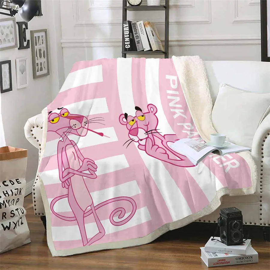 

HELENGILI Pink Panther Sherpa Blanket Bedspread Velvet Plush Soft Comfortable Home Camping Aircraft Blanket