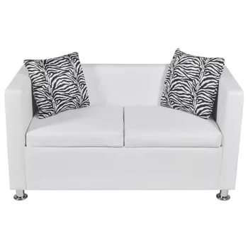

VidaXL 2 Seater Sofa Large Seating Sofa with 2 Loose Pillows White Living Room Sofas Canapé à 2 places Cuir synthétique Blanc