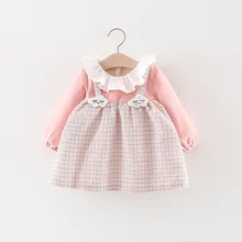 Детская одежда, платье для девочек, бархатное зимнее детское клетчатое платье принцессы с маленьким облаком