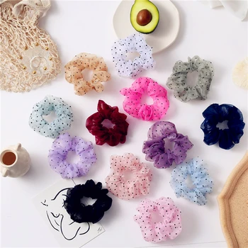 

Organza Dot Hair Scrunchie Hair Ring Ties For Girls Ponytail Holders Hair Bands Elastic Hairband Hair Accessories Headwear
