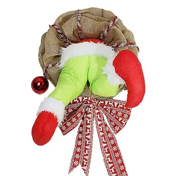 

Christmas Wreath Decoration Thief Stole Burlap Hanging Garland Stuffed Elf Legs Pose For Thanksgivings Front Door Decoration