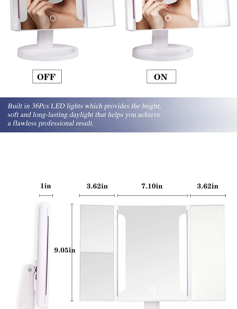 Креативный светодиодный зеркальный декор, зеркало с сенсорным экраном, трехкратное зеркало для макияжа, Настольное декоративное зеркало, светодиодный светильник, домашний декор, Новинка