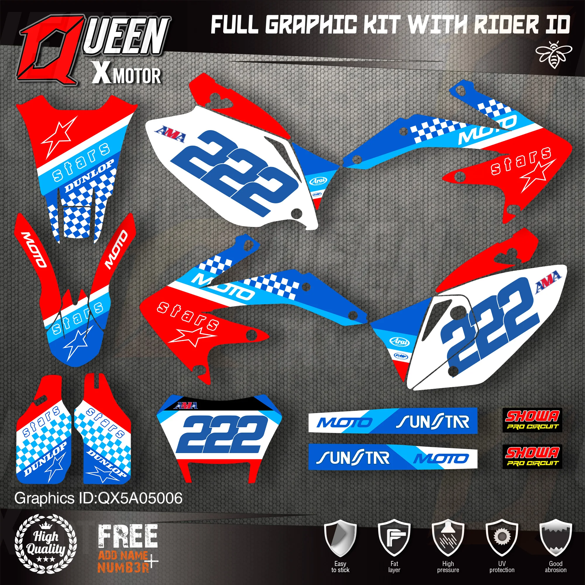 

QUEEN X MOTOR Custom Team Graphics Backgrounds Decals Stickers Kit For HONDA 2005-2007 2008-2015 2016 2017 2018 CRF450X 006