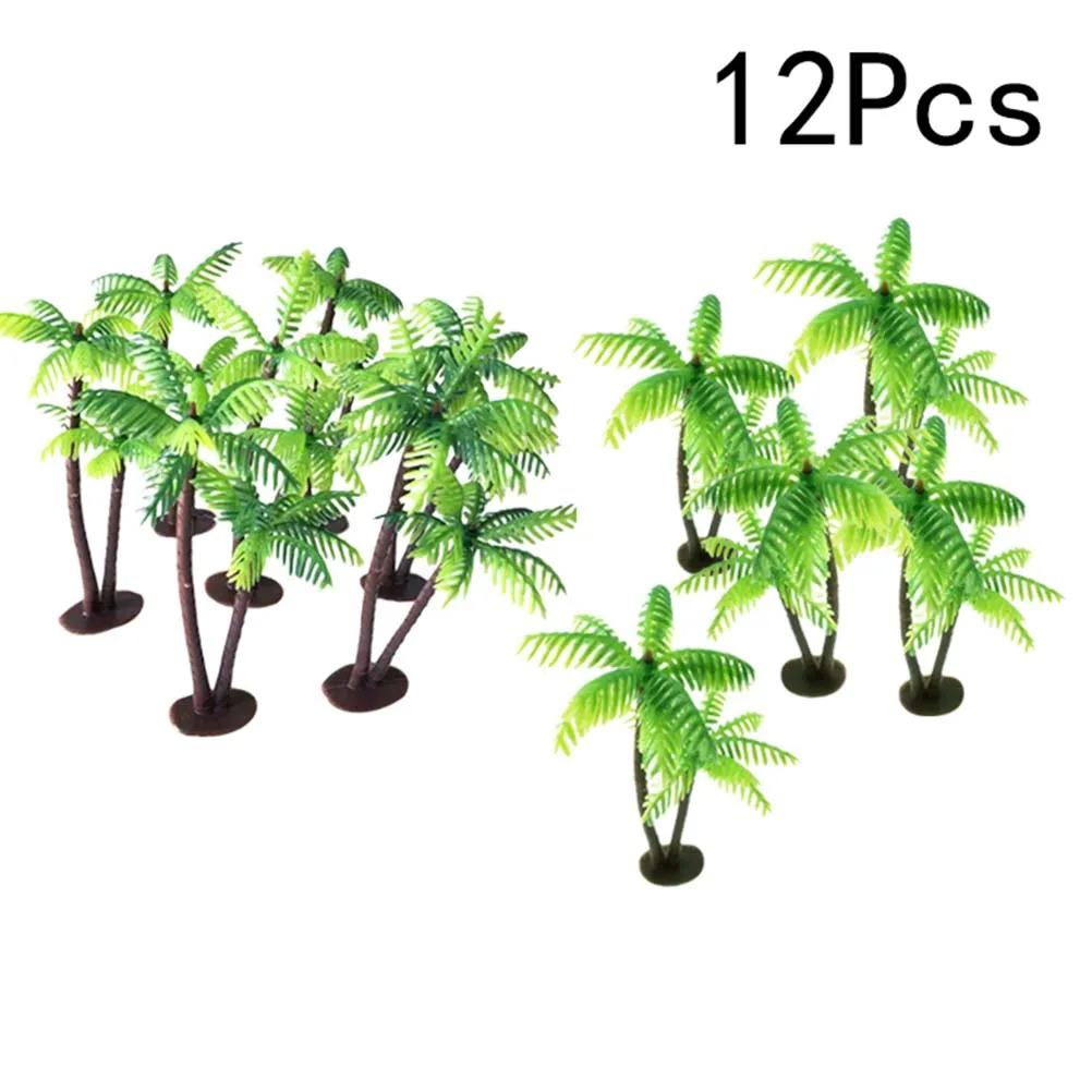 

12Pcs Plastic Coconut Palm Tree Miniature Artificial Plant Pots Bonsai Craft Micro Landscape DIY Fake Plant Decor