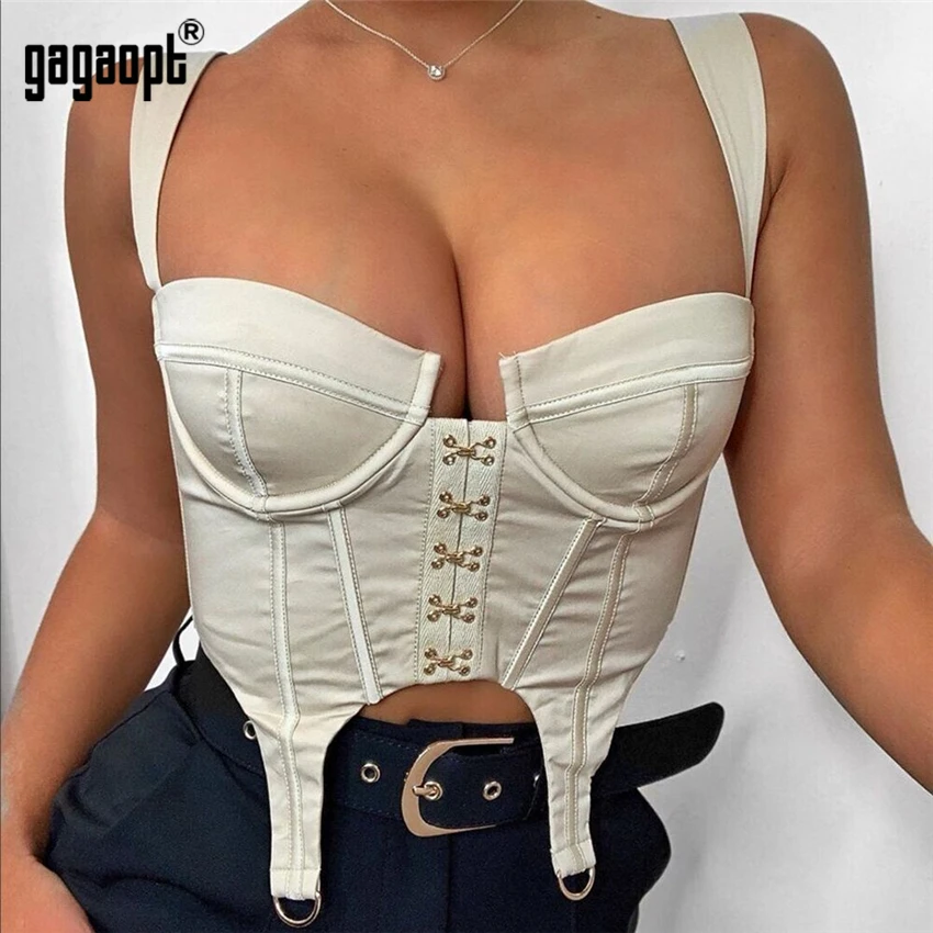 Gagaopt, без рукавов, модный корсет, Короткие топы, женская мода, нижнее белье с открытой спиной, бюстье, укороченный топ на молнии, обратная сторона