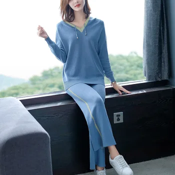

Women's sweater set fashion knit two-piece new women's temperament commuter casual top with wide-leg pants two-piece