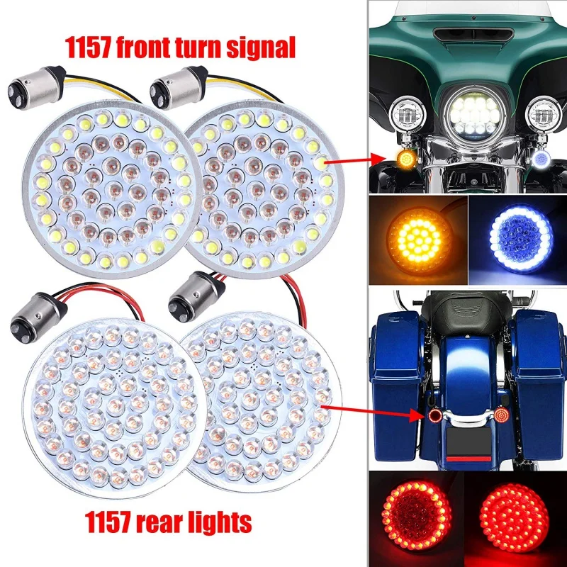 

Motorcycle led turn signal beads Lamp Round board Tail Brake Stop Retro Indicator lights kit front and Rear Light 1157 Base