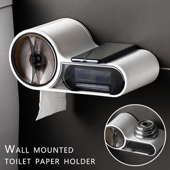 

1PC Waterproof Toilet Roll Tissue Holder Box Paper Paper Towel Dispenser Wall Mounted All Covered Mobile Phone Shelves Bathroom