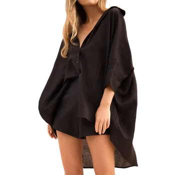 

Women Blouse Tops Plus Size Loose Long Black White Blue Long Sleeve Shirt Concise Style Lapel Ladies Long Shirt Streetwear