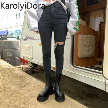 

Women's jeans high waist 2020 summer new Korean version of the new modern chopsticks legs fashion old torn torn hole small jeans