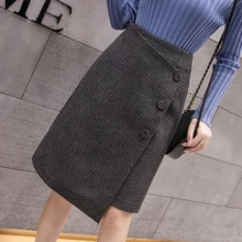 Новинка, Офисная женская элегантная юбка миди, высокая талия, ассиметричная шерстяная зимняя клетчатая юбка, модные женские юбки Jupe Longue