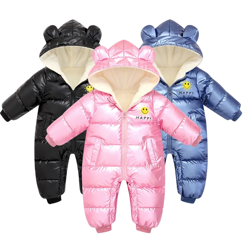 

Winter new 0-3-year-old baby creeper children's bright face thickened Plush one-piece boys' and girls' cotton padded clothes