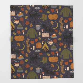 

Cat Cartoon Throws for Sofa Cute Kids Design Autumn Nights Halloween Blankets Christmas Decorations for Home Custom Blanket