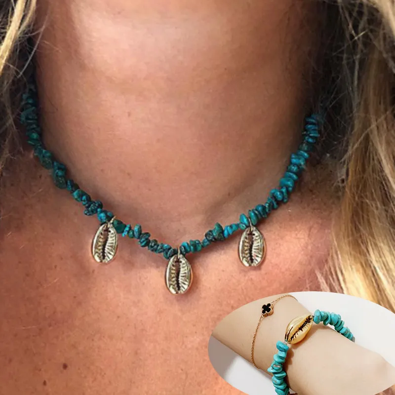 

New Original Nature Irregular gravel Shell Charm Necklace Bracelet Hand Jewelry One Set Necklace For Women Best Gift