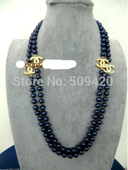 free shipping >charming Long 8mm round Blue shell pearl necklace 68"