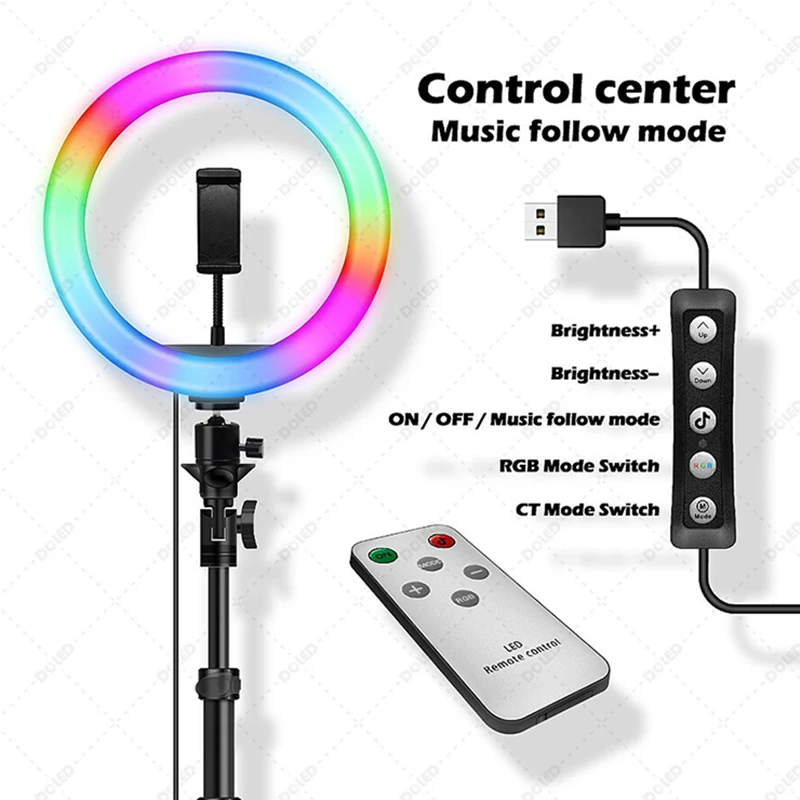 кольцевая лампа 10-дюймовый кольцевой светильник Rgb для селфи с триподом 1 6 м и