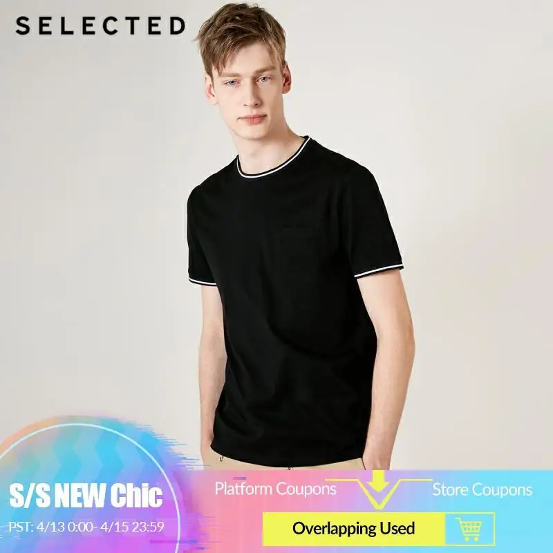 

SELECTED Men's 100% Cotton Pure Color Short-sleeved T-shirt S|419201603