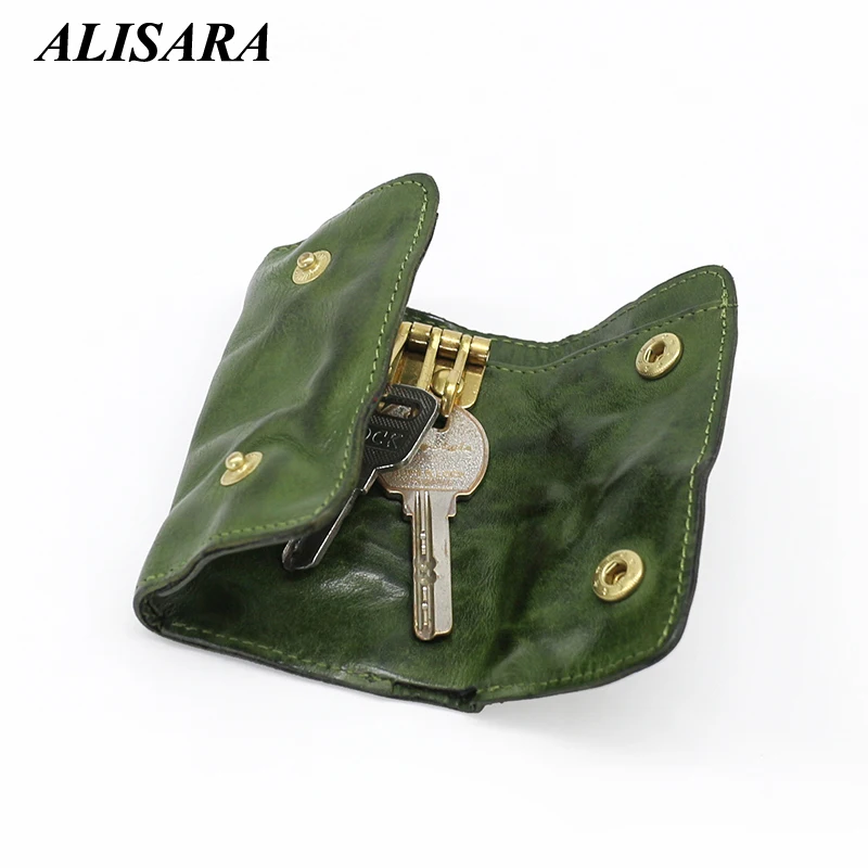 

Japan & Korea Style Key Wallets First Layer Leather Handmade Vintage Hasp Keychain Organizer Key Case Housekeeper Holder Purses