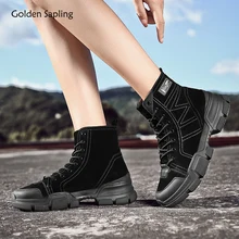 Золотистые ботинки на платформе для улицы, увеличивающие рост, дышащие кожаные женские кроссовки, Охотничья тактическая походная обувь