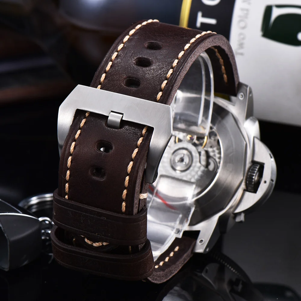Parnis 47 мм автоматические механические мужские часы кожаный ремешок роскошный PVD чехол водонепроницаемый досуг мода светящиеся часы для мужчин CM113