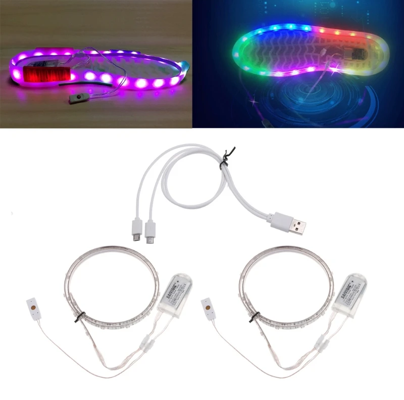 Водонепроницаемая светодиодная ленсветильник для обуви с USB 1 пара 0 65 м * 2 RGB SMD3528