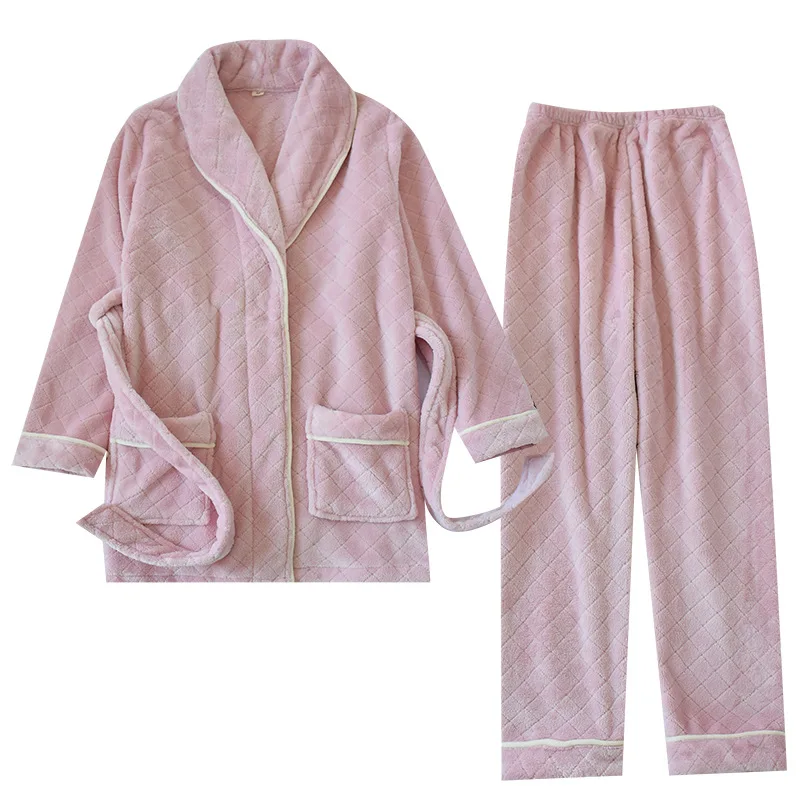 Зимняя клетчатая Пижама Женское утепленное плотное Фланелевое флисовое пижамы наборы Пижама-кимоно Женская домашняя одежда Новинка