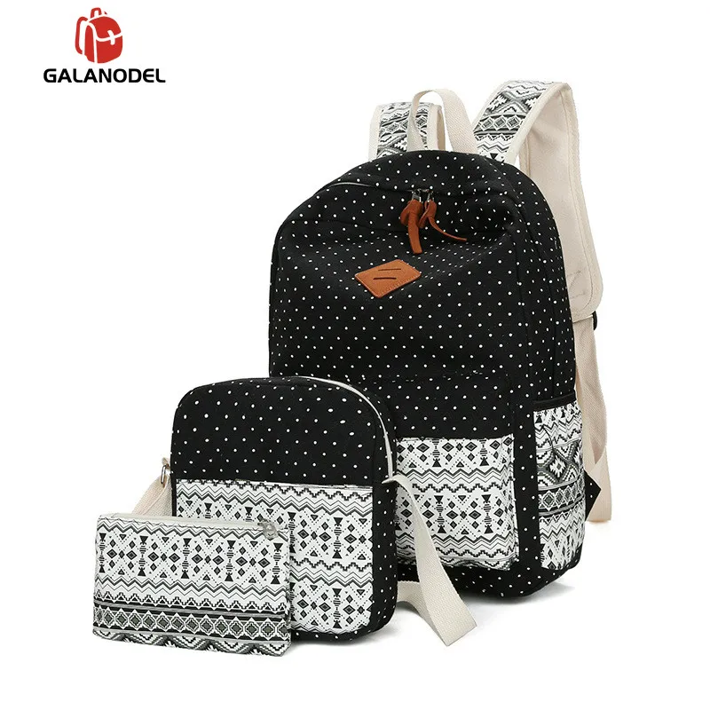 Модный женский рюкзак в этническом стиле, высококачественные парусиновые рюкзаки, детские школьные сумки для девочек, Mochila Feminina - Цвет: Black backpack
