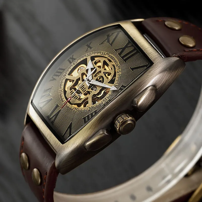 Automatic Mechanical Watch Men Transparent Skeleton Leather Belt Top Brand Luxury Winding wristwatch reloj automatico de hombre | Наручные