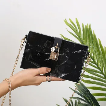 

Marble Pattern Chain Shoulder Bag Wild Lock Buckle Box Bag Lady Flap Women Fashion Crossbody Bag Box Handbags Evening Clutch