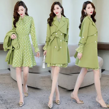 

2019 autumn elegent women polyester long sleeve o-neck plus size dress suit