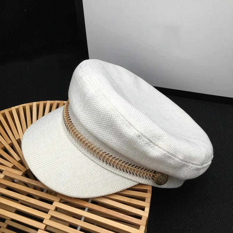 celebrity with flax female leisure joker French breathable breathable navy hat with straw andchain for women travel cap