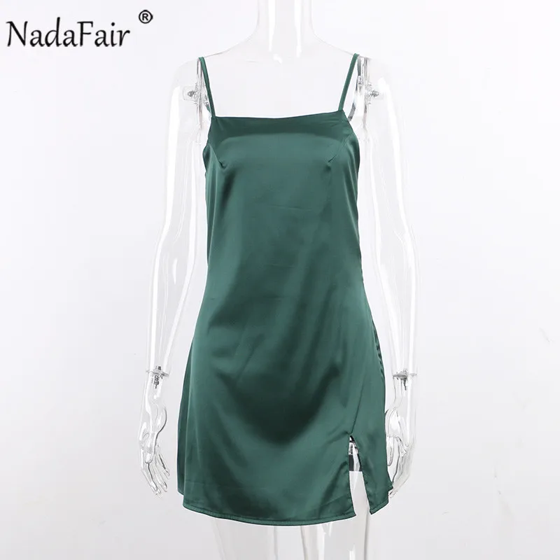 Женское атласное платье Nadafair шелковое мини с открытыми плечами и открытой спиной