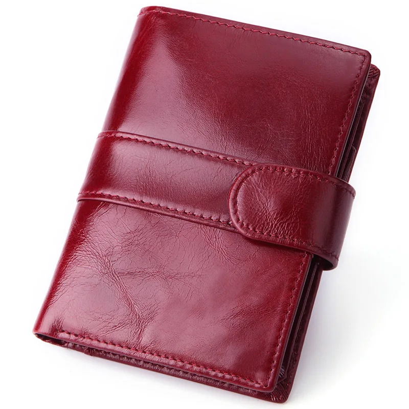 Кошелек GENODERN из натуральной кожи, мужские винтажные короткие кошельки, карман для монет, мужской кошелек из воловьей кожи, портмоне для карт, мужской кошелек на застежке - Цвет: Red Lady Wallet