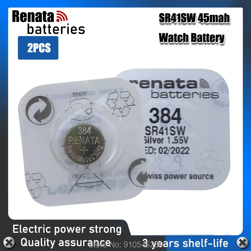 2 шт. Renata Watch Battery 1 55 V 384 SR41SW серебряная пуговица батарейки сделано в Swiss|Часовые